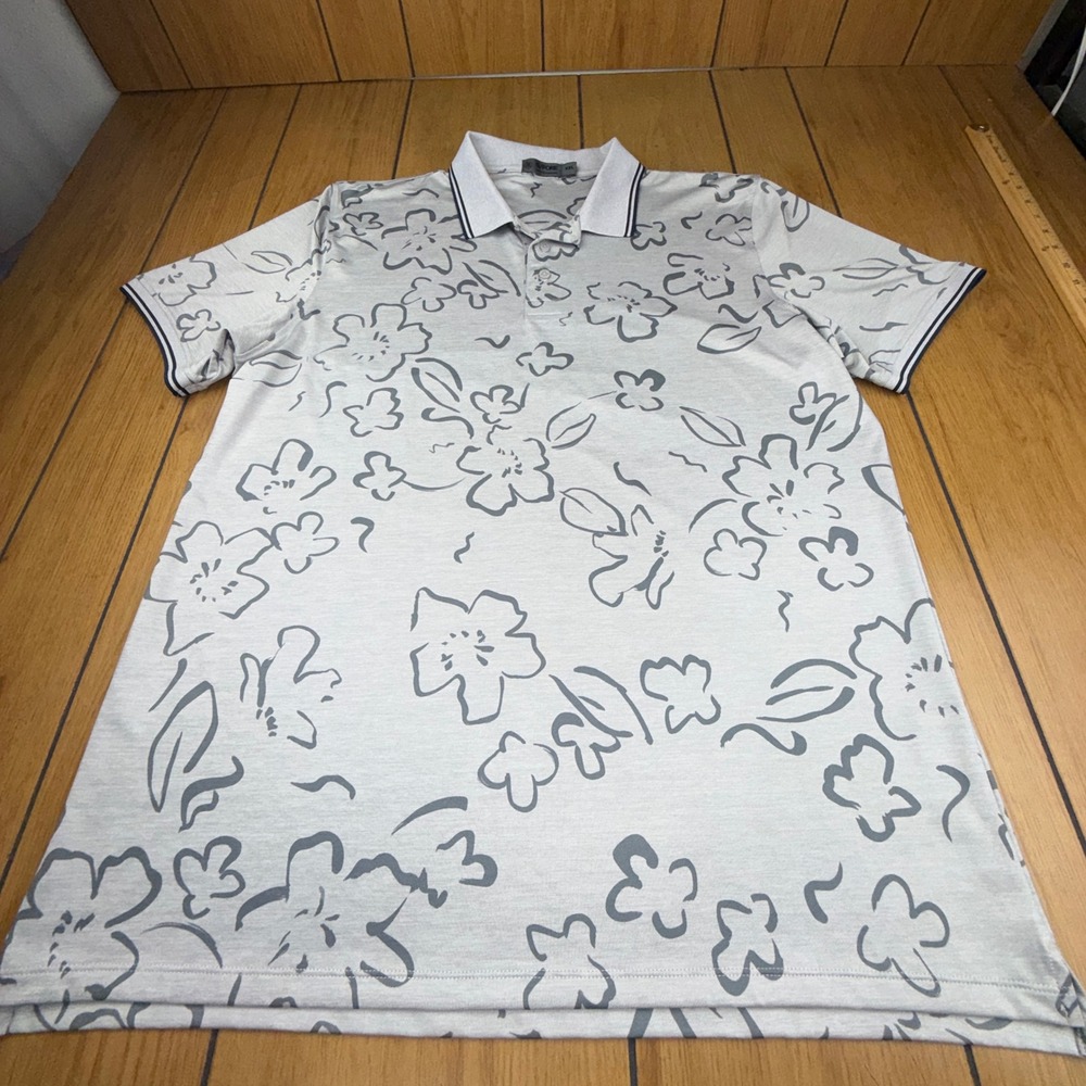G/FORE Mens Floral Print Polo Shirt Grey XXL‎ Short Sleeve Golf Performance